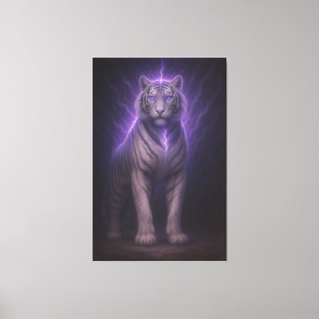 Toile Divine Lightning White Tiger – Celestial Power Fan (Recto)