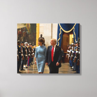 Toile Donald et Melania Trump avec la garde d'honneur mi