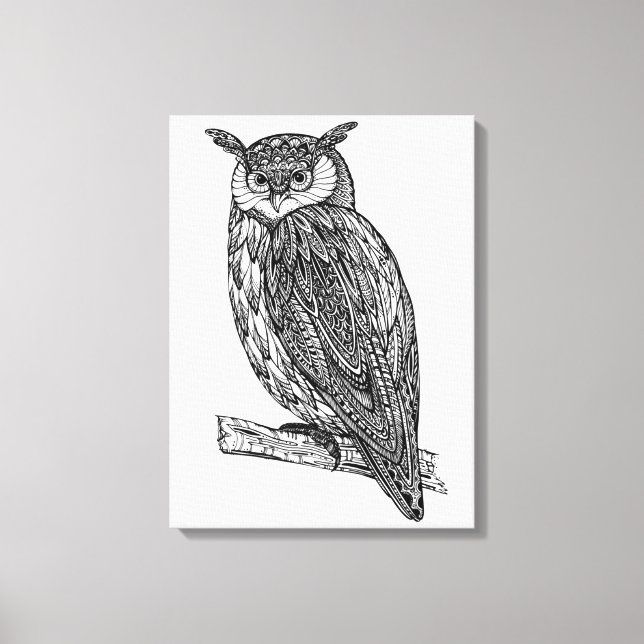 Toile Doodle de Chouette animale Totem sauvage 6 (Recto)