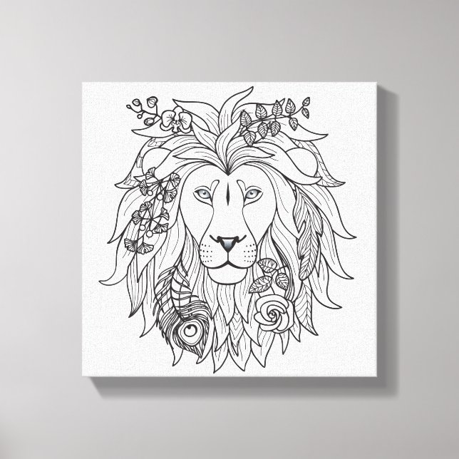 Toile Doodle Lion Et Fleurs 6 (Recto)