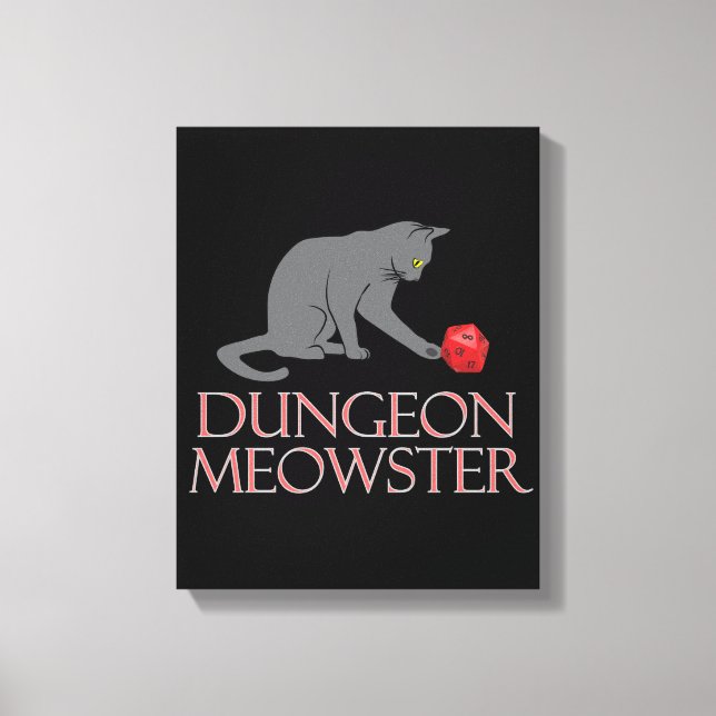 Toile Doungeon Meowster Drôle RPG Chat avec dés (Recto)