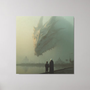 Toile Dragon Blanc Géant au-dessus de la Jetée de la Vil
