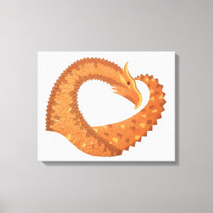 Toile Dragon de coeur orange brûlé sur blanc