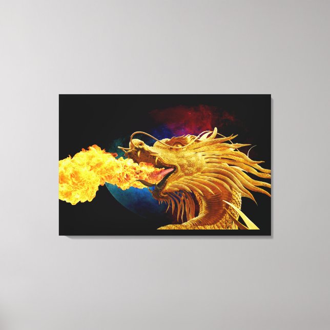 Toile Dragon de Respiration de feu 3 Piece Art Wall Canv (Recto)