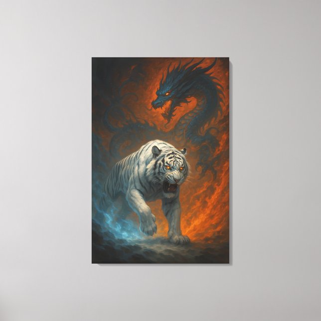 Toile Dragon vs White Tiger – Mystical Fantasy Wall Art  (Recto)