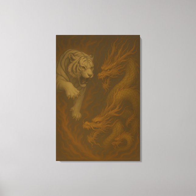 Toile Dragon vs White Tiger – Mystical Fantasy Wall Art  (Recto)