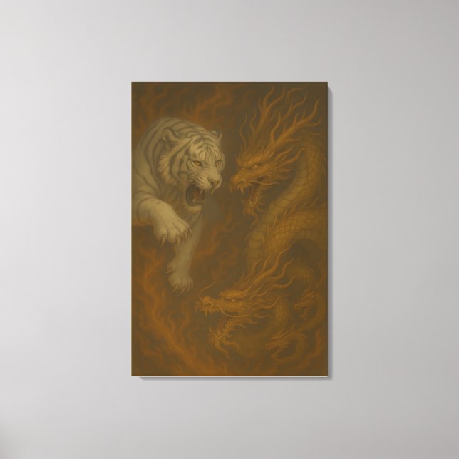 Toile Dragon vs White Tiger – Mystical Fantasy Wall Art  (Recto)