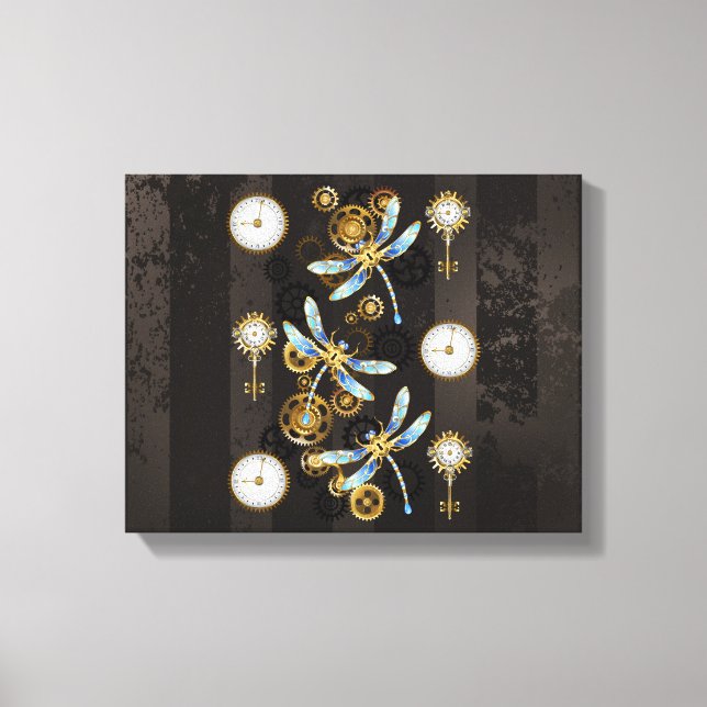 Toile Dragonflies de Steampunk sur arrière - plan rayé b (Recto)