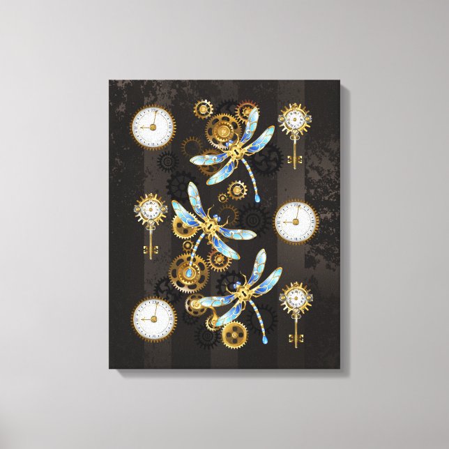 Toile Dragonflies de Steampunk sur arrière - plan rayé b (Recto)