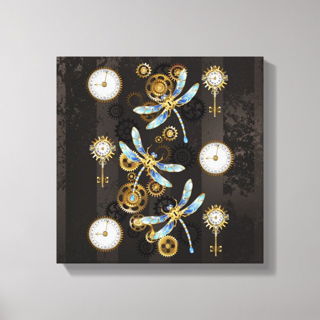Toile Dragonflies de Steampunk sur arrière - plan rayé b (Recto)
