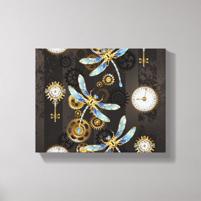 Toile Dragonflies de Steampunk sur arrière - plan rayé b (Recto)