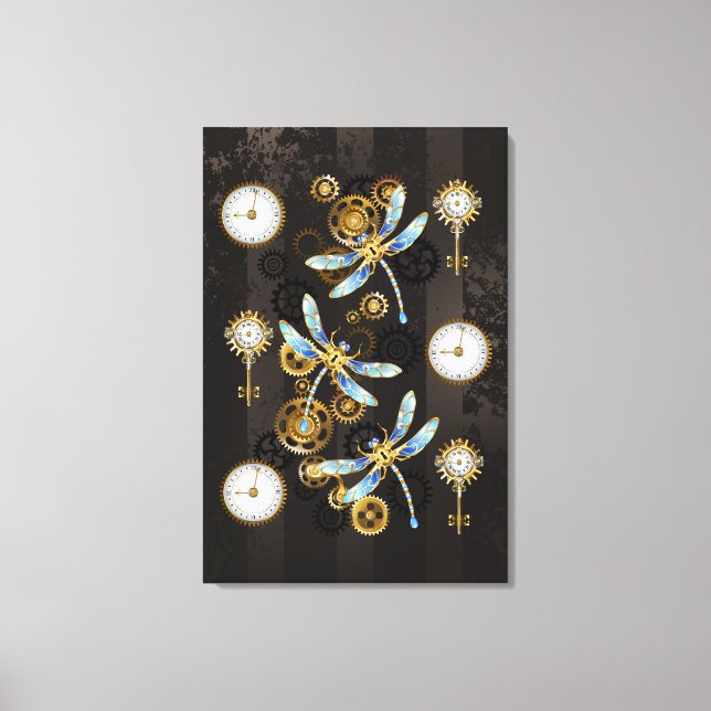 Toile Dragonflies de Steampunk sur arrière - plan rayé b (Recto)