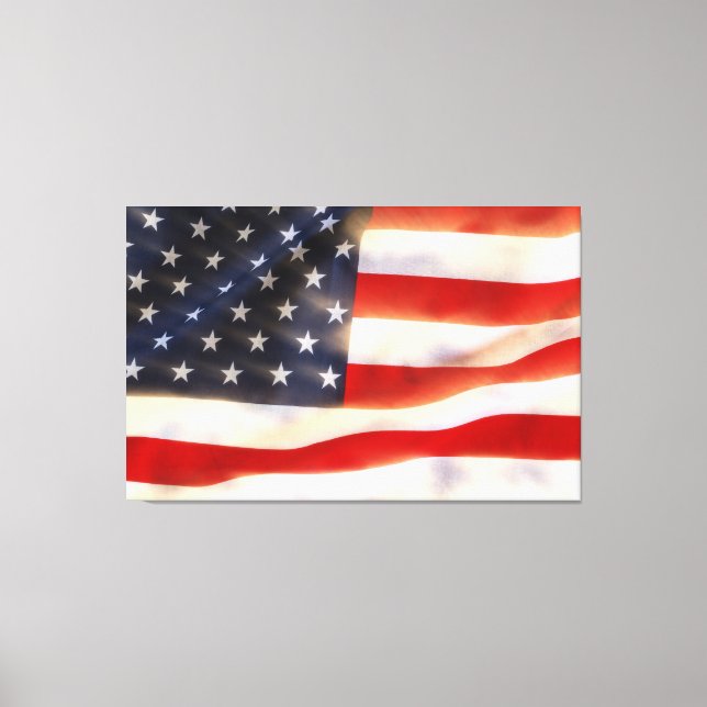 Toile Drapeau américain agitant dans le vent (Recto)