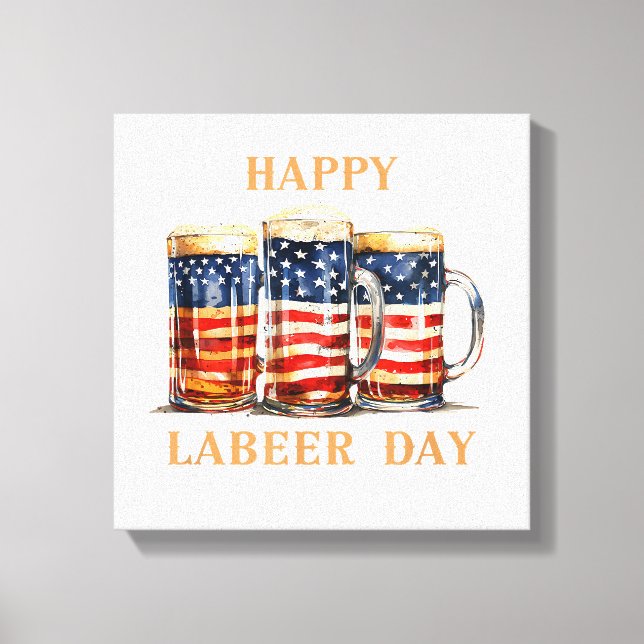 Toile Drapeau Américain Bière Joyeux Fête du Travail Da  (Recto)