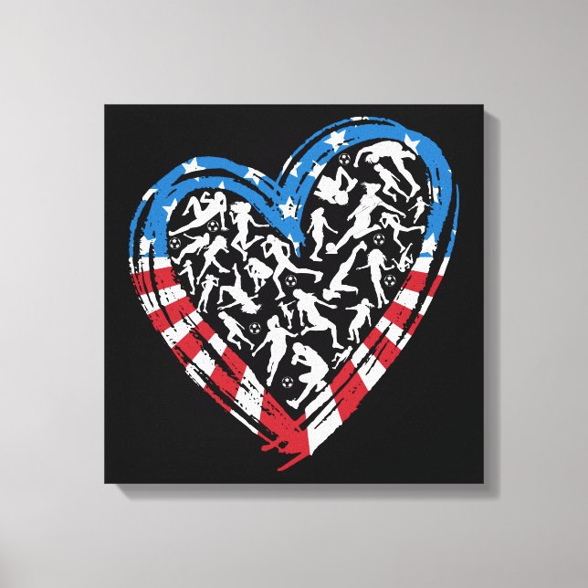 Toile Drapeau américain - Coeur de football féminin (Recto)