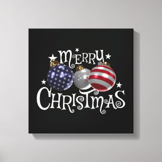 Toile Drapeau Américain Joyeux Noël Arbre Boules US Patr