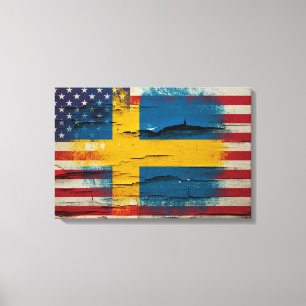 Toile Drapeau américain suédois de la peinture   de
