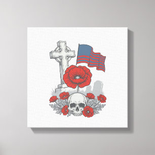 Toile Drapeau de pavot commémoratif Croix Gravure Vintag