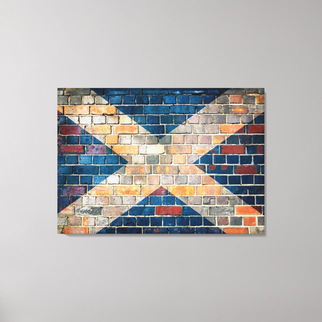 Toile Drapeau écossais sur un mur de briques (Recto)