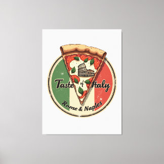 Toile Drapeau italien avec Vintage Rome & Naples Pizza