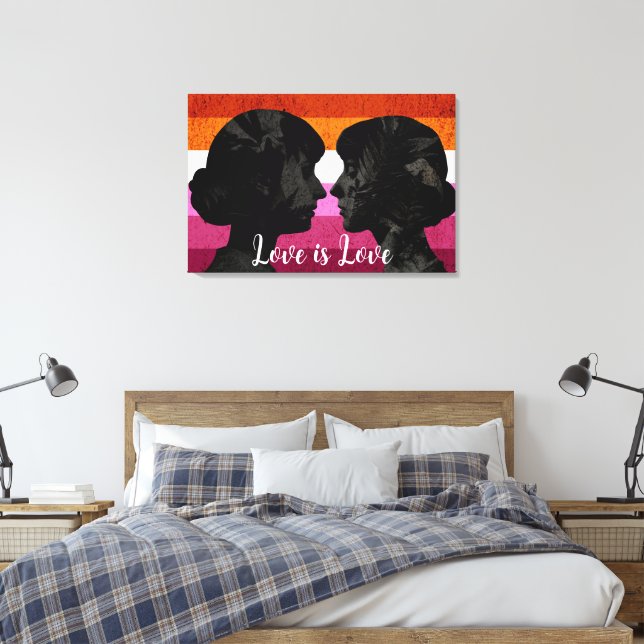 Toile Drapeau lesbien avec deux silhouettes de femme (Insitu(Chambre))