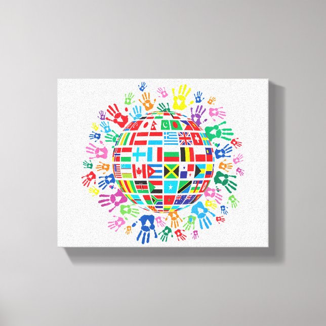 Toile Drapeaux du monde avec empreintes colorées (Recto)