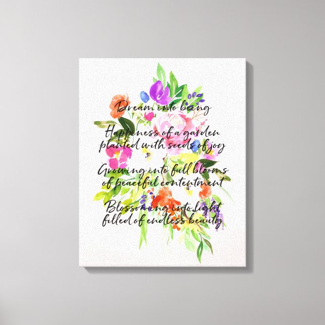 Toile Dream Poem Aquarelle Fleurs de poésie inspirante (Recto)