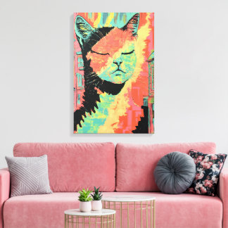 Toile Dreamy Cat - Art Abstrait vibrant