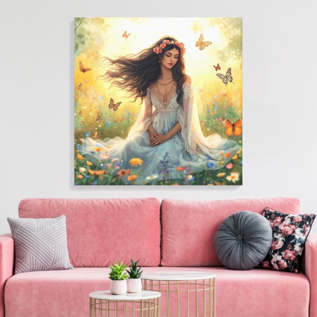 Toile Dreamy Garden Girl Canvas Print – Romantic Nature  (Insitu(Salon))