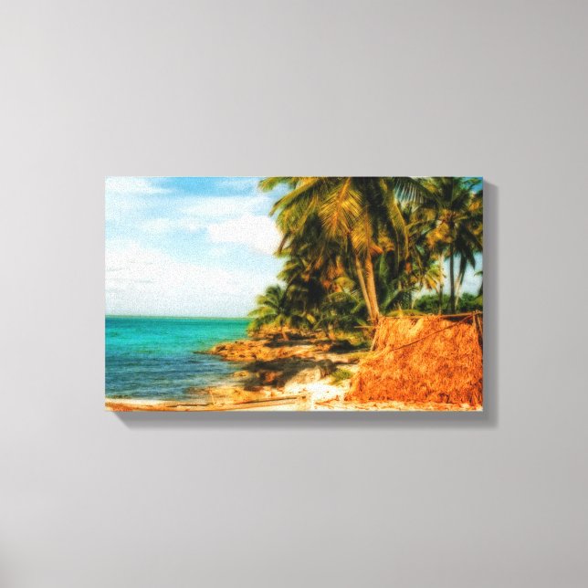 Toile Dreamy Tropical Beach avec Rowboat (Recto)