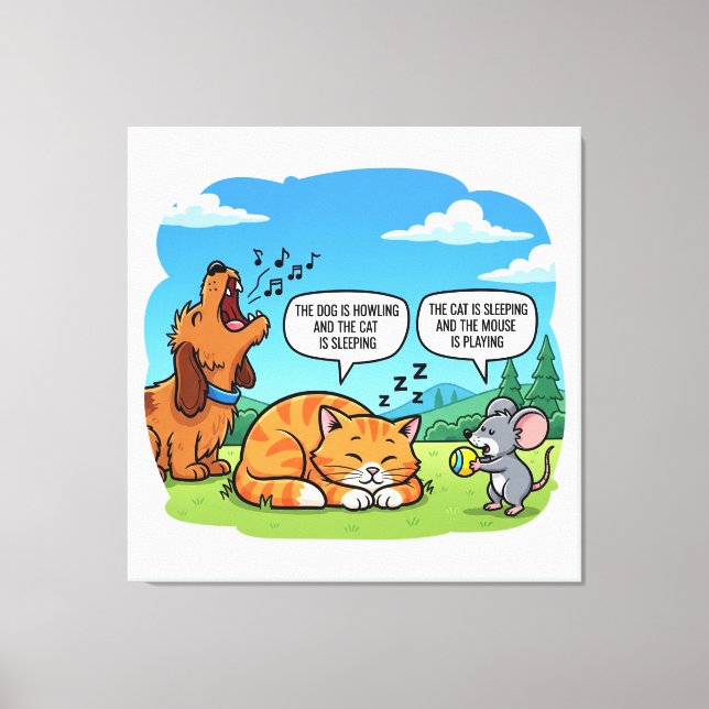 Toile Drôle Cartoon Chien, Chat et souris (Recto)