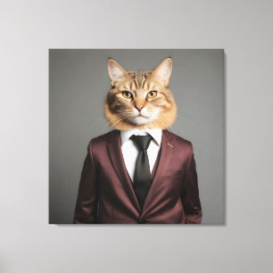 Toile Drôle chat en costume