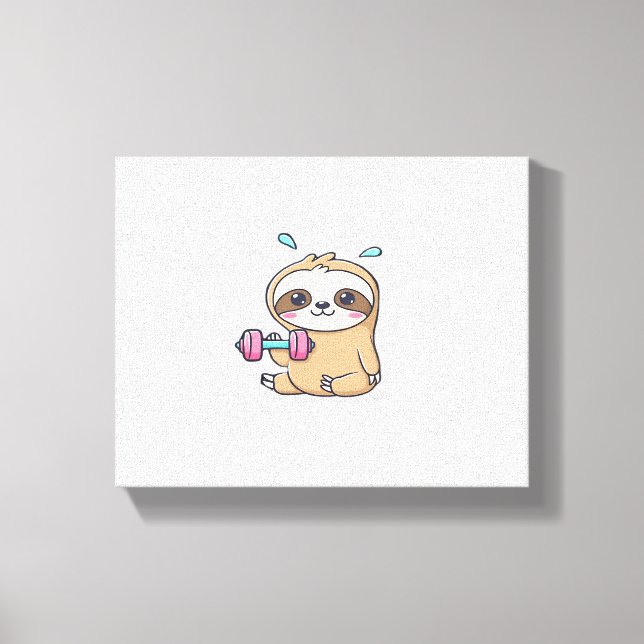 Toile Drôle Chibi Sloth Workout Cute Kawaii Gym Cartoon (Recto)