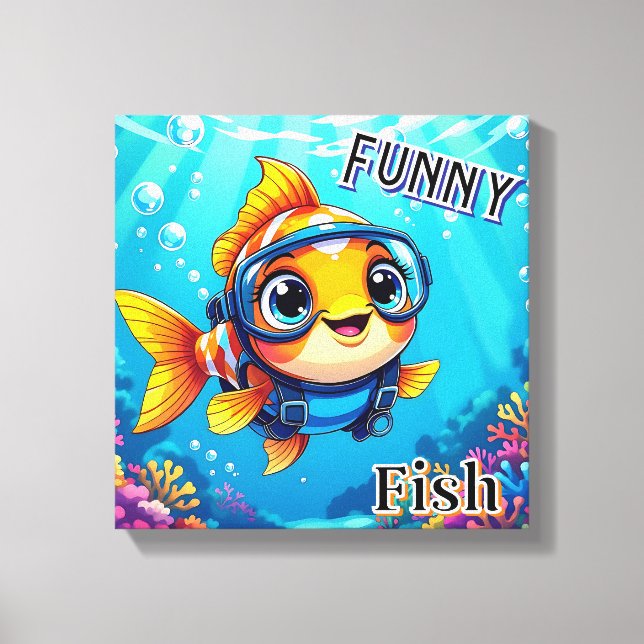 Toile Drôle de poisson | Art de nurserie mignon pour enf (Recto)