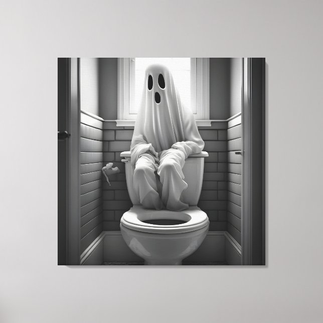 Toile Drôle fantôme assis dans les toilettes (Recto)