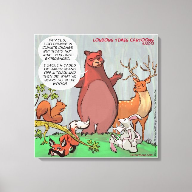 Toile Drôle Ours À Woods Caricature Sur Le Changement Cl (Recto)