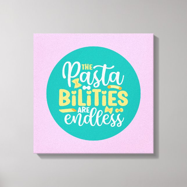 Toile Drôle Pasta Pun Pastel Typographie de cuisine Art (Recto)