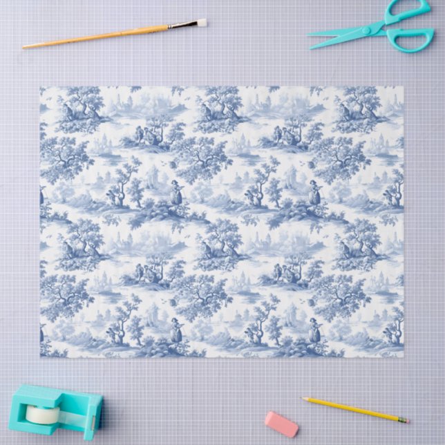 Toile du Jouy Blue Faux French  Tissue Paper (Craft)