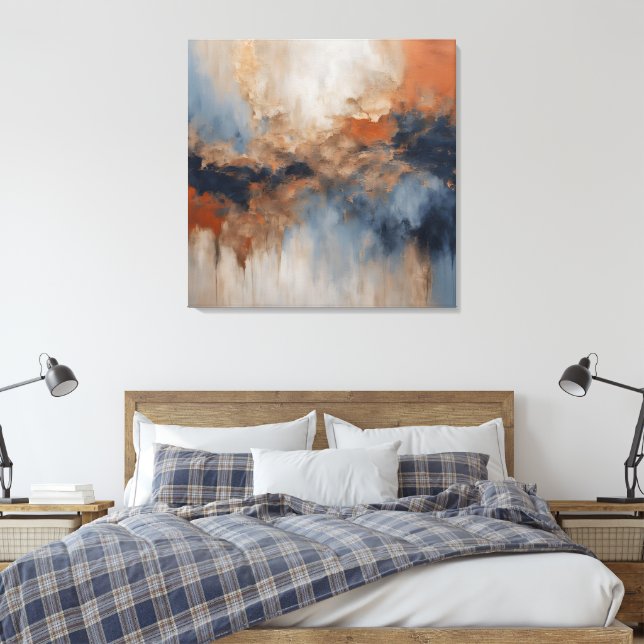 Toile Dusty Blue Burnt Orange Navy Abstrait (Insitu(Chambre))
