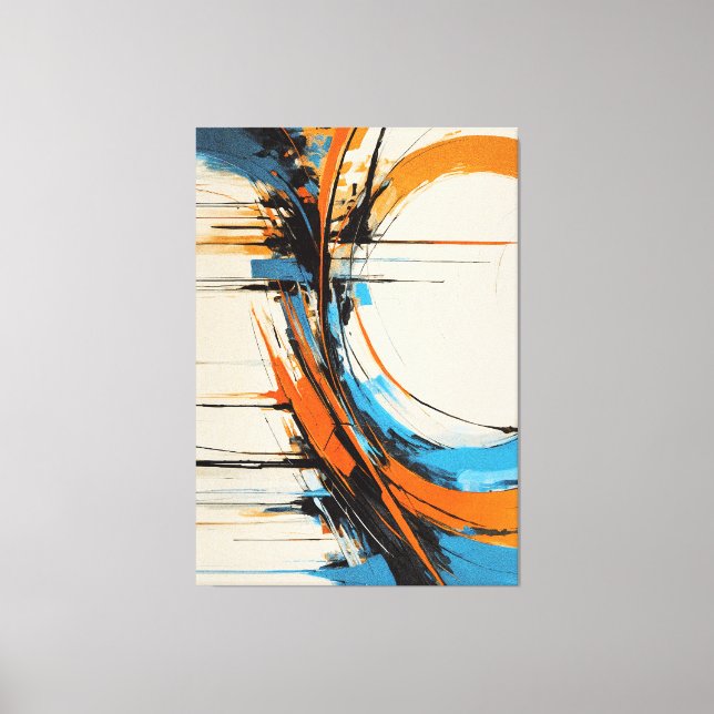 Toile Dynamic Orange Blue Abstract Expressionism Curves (Recto)