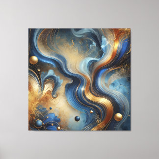 Toile Dynamic Swirls of Blue and Gold Canvas Art
