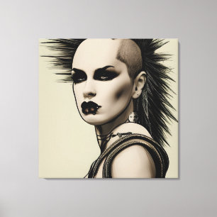 Toile Dystopian Woman Punk Rocker Mohawk and Piercing