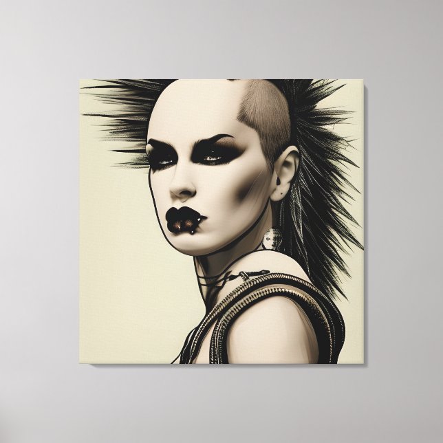 Toile Dystopian Woman Punk Rocker Mohawk and Piercing (Recto)