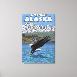 Toile Eagle chauve plongeant - Katmai, Alaska
