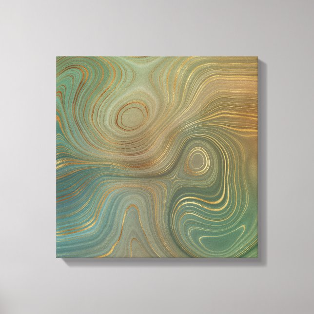Toile Earthy Olive Strata | Agate d'encre verte et dorée (Recto)