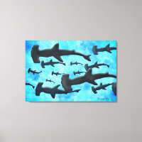 École de requins à tête de marteau à Silhouette