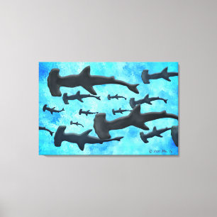 Toile École de requins à tête de marteau à Silhouette
