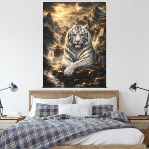 Toile Écouter la cascade Fantaisie du tigre blanc A