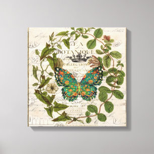 Toile écriture bohème papillon botanique français