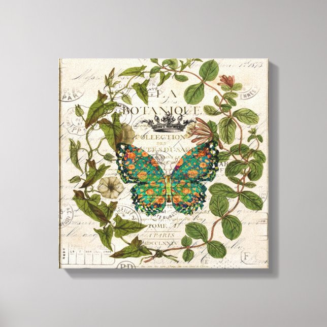 Toile écriture bohème papillon botanique français (Recto)